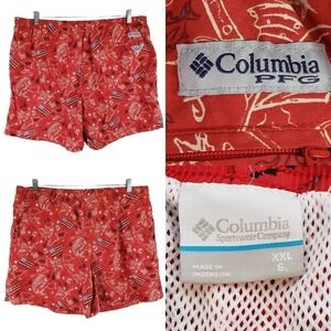 Columbia PFG Swim Trunks Red Men’s Size XXL American Flag Lined Pockets USA